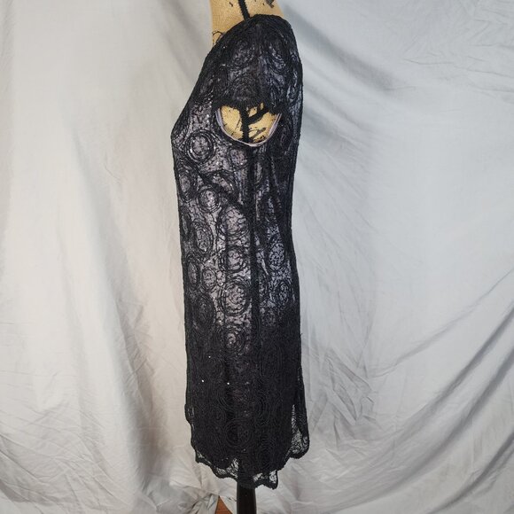 SUZI CHIN for Maggy Boutique Size 6 Black Sequins & Lace Overlay Shift Dress EUC - Picture 3 of 9